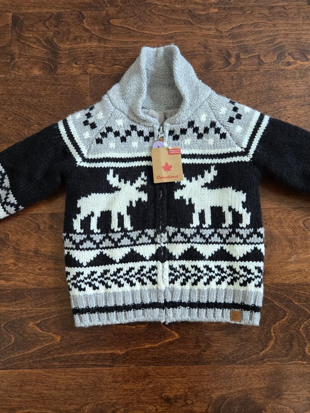 NWT Kid's Canadiana Black, Grey & White Knit Zip Sweater Size 4T